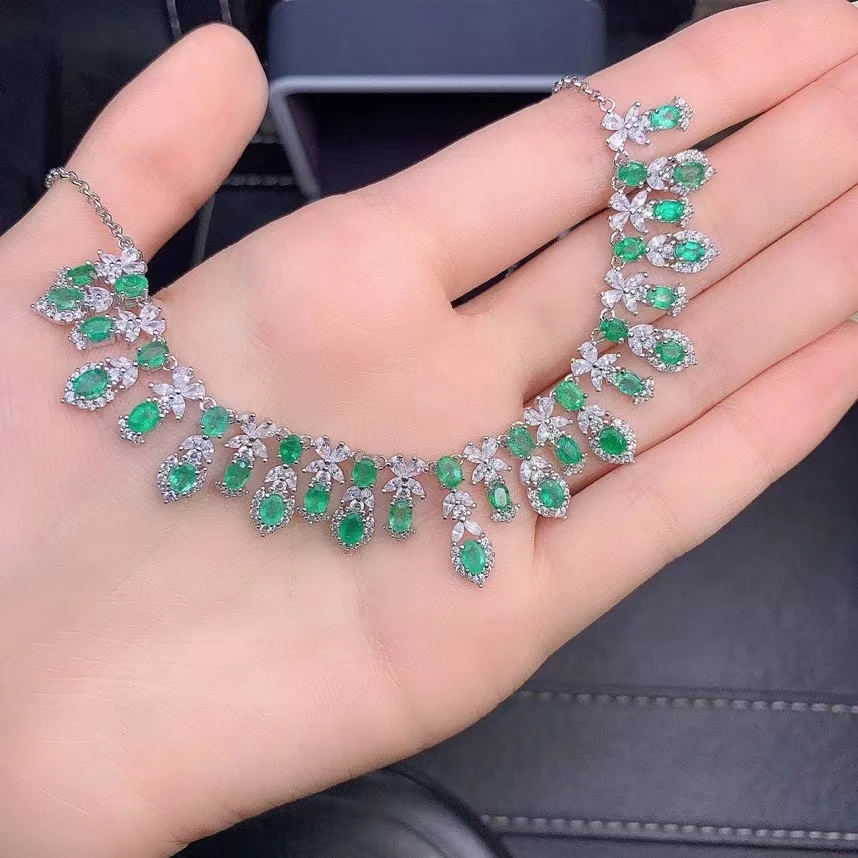 

[MeiBaPJ]High Quality Natural Emerald Pendant Necklace with Certificate 925 Pure Silver Fine Wedding Jewelry for Women