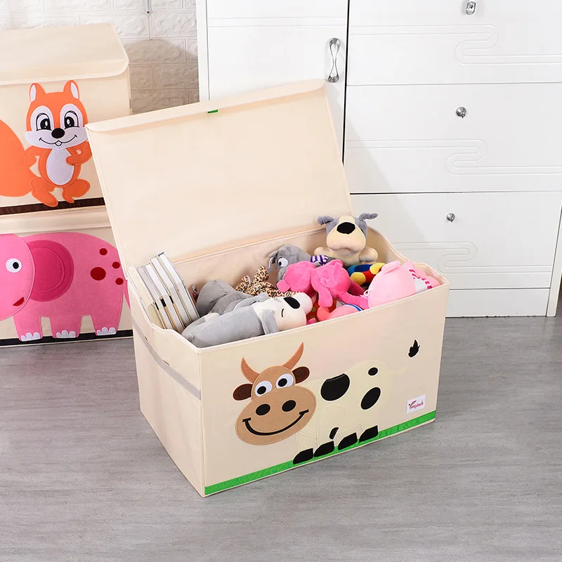 Большой куб складной ящик для хранения игрушек Органайзер мультфильм животных Холст ящик для хранения одежды с крышкой для книг мягкие