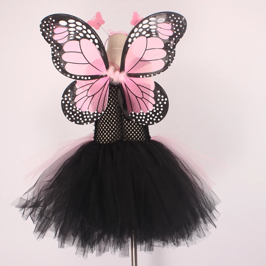Girls Monarch Butterfly Fairy Costume Kids Flower Tutu Dress with Wings Girls Insect Animal Halloween Party Dress Up Dress (15)