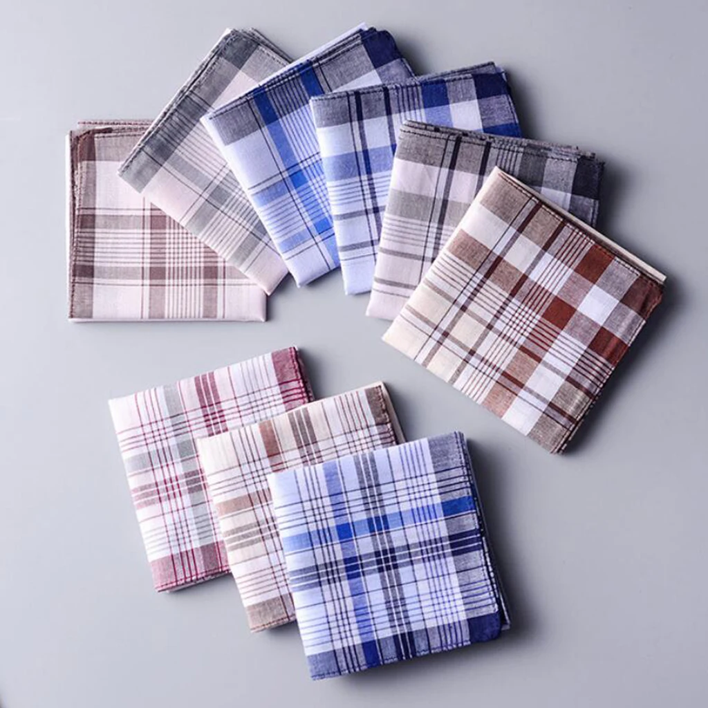 Pack of 10 Men's Assorted Soft Handkerchiefs Plaid Hankies Square 38x38cm Pack of 10 Men's Assorted Soft Handkerchiefs Plaid Hankies Square 38x38cm