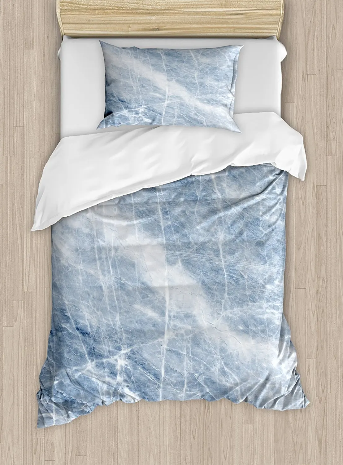 

Marble Duvet Cover Set Light Blue Marble Pattern with White Cracks on its Surface Geography Stone Decorative 4 Piece Bedding Set