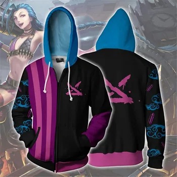 

cosplay New LOL Hero Jinx 3D printed Sweatshirt LOL zipper hoodies Harajuku LoL hoodie Game Team Costume sportswear