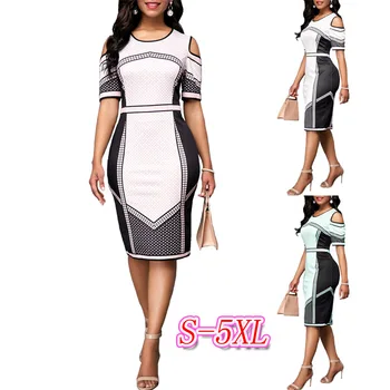 

Patchwork Summer Dress Women 2020 Casual Plus Size Slim Office Bodycon Dress Elegant Vintage Sexy Party Dress Plus Size 4XL 5XL