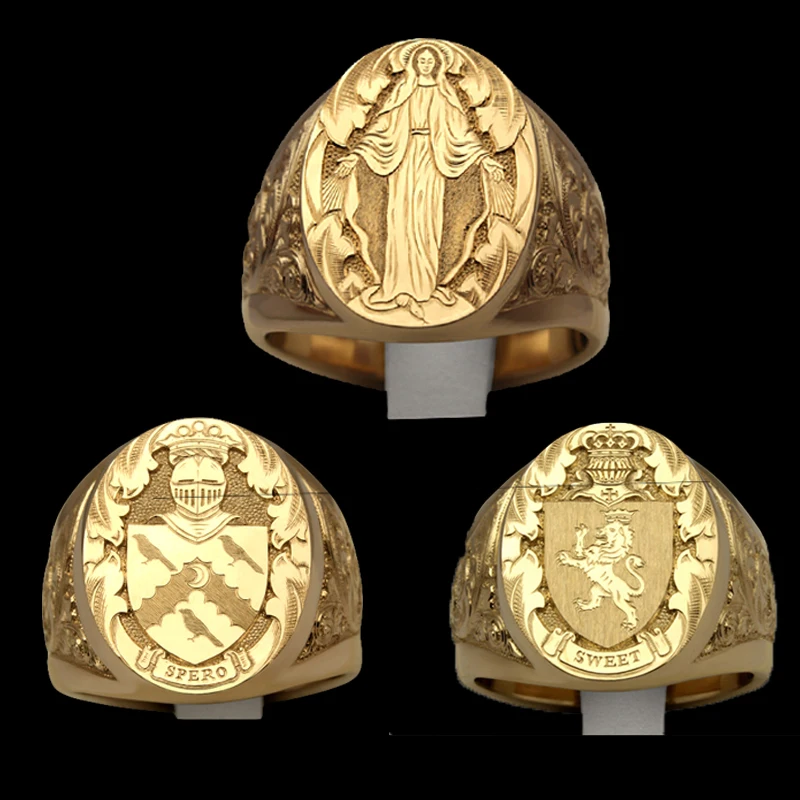 FDLK Punk tallada a mano anillos para hombres oro Color armadura león corona anillo de sello de calidad superior regalos personalizados sello anillo de la joyería
