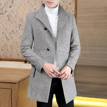 

Men's woolen coat solid color woolen coat men's long woolen coat coat slim trench coat men's clothes tide
