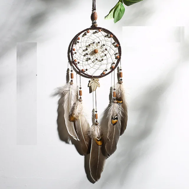Original silver gray dream catcher 2 ring Indian feather hanging art gifts to bestie friends creative valentine's day gifts P