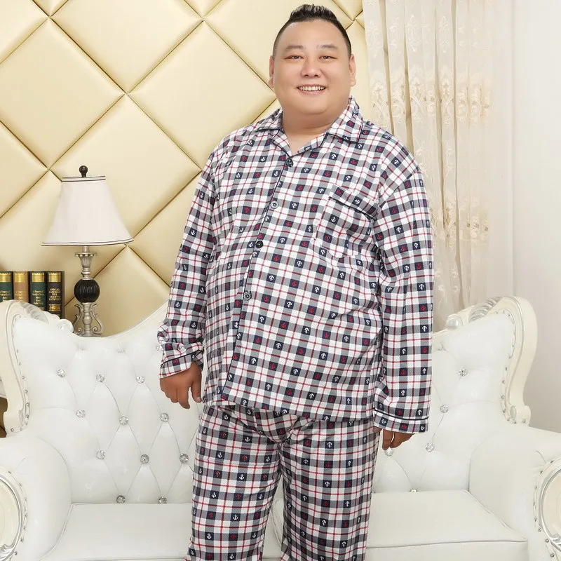 Plus Size 100% Cotton Stripe Men Pajamas Sets Plaid Spring Long Sleeves Pants Mens Pijama Sets Sleepwear Home Suit Nightwear Set