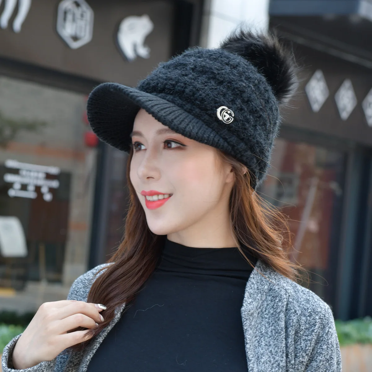 Hats Woman Increase Down Thickening Keep Warm Gg Mark Solid Color Earmuffs Peaked Cap Knitting Wool Hat Beret