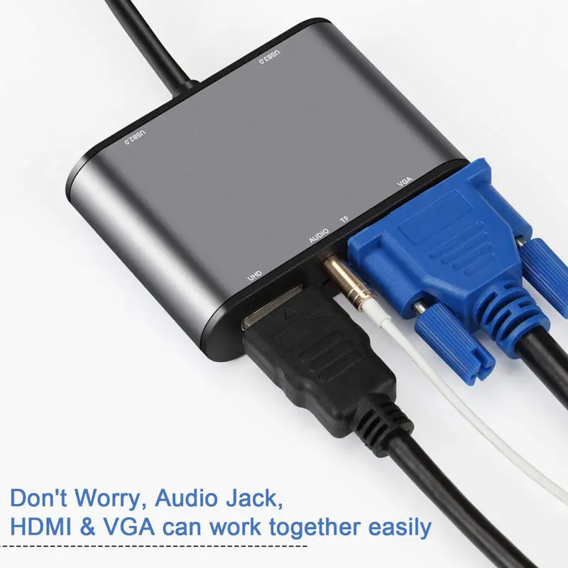 Usb C концентратор к Hdmi Vga адаптер-8 в 1 Usb C док-станция с 4K Hdmi, Vga, Usb 3,0, 2 Usb 2,0, Micro-Sd, 3,5 мм аудио куртка
