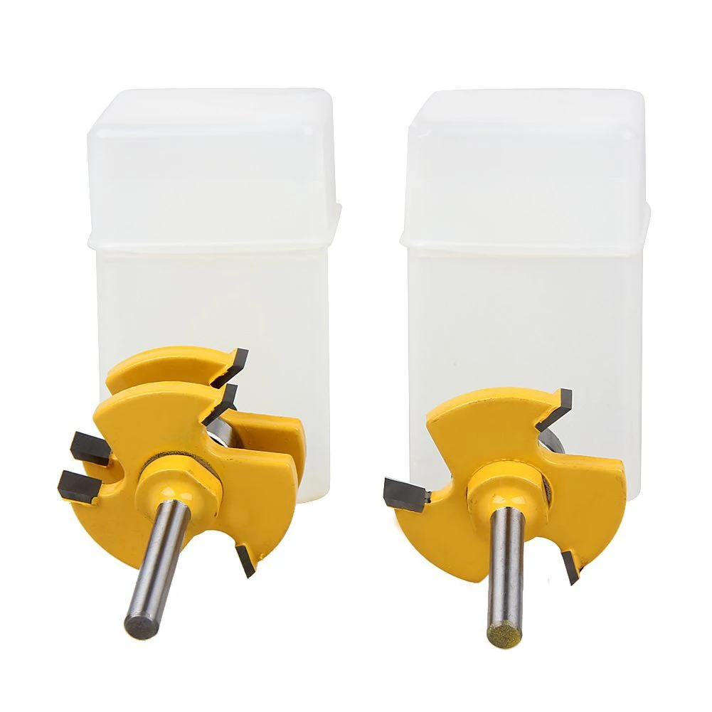 2pcs 1/4 Inch Shank Router Bit T Shape Tongue And Groove Set 3 Teeth Adjustable Wood Milling Cutter for Wood Corner Polishing