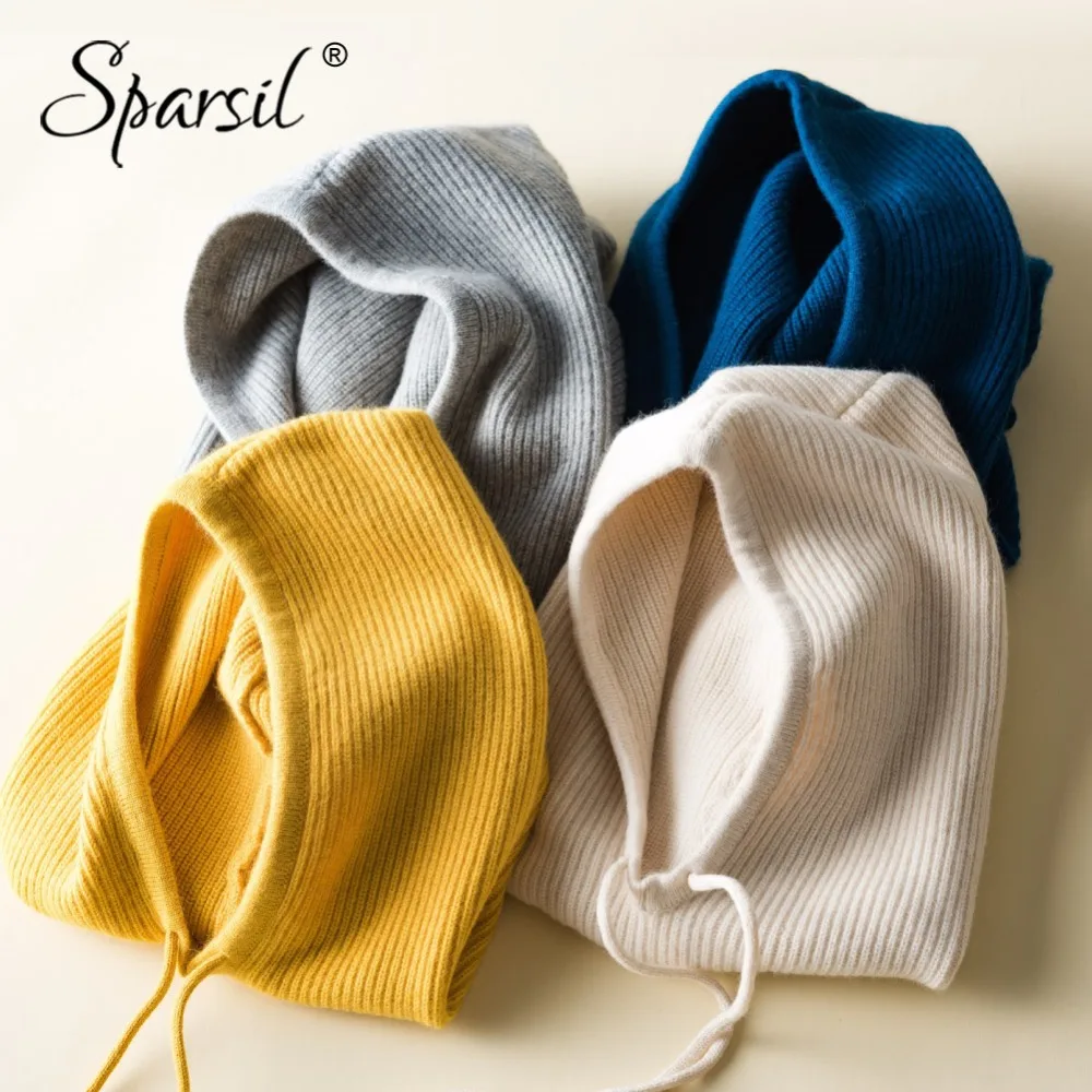 Online Sparsil hombres mujeres Cachemira tejido sombrero bufanda con capucha Collar elástico cordón invierno todo fósforo adulto adolescente grueso suave cuello calentador