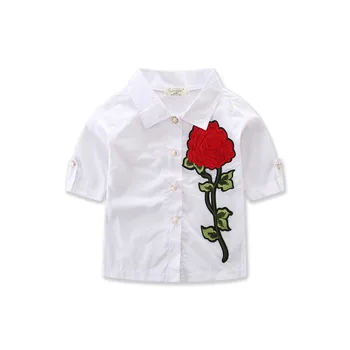 

Girls Blouses Children Wearring 2020 Summer Girls Jacket New Korean Girl Mid-Sleeves Floral Rose Print Top Shirts Unisex Clothes