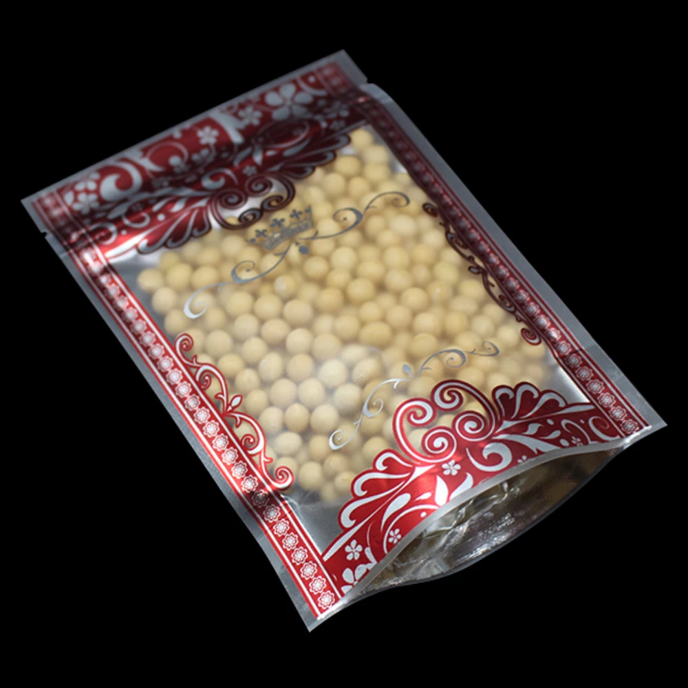 

600Pcs/Lot Plastic Stand Up Flower Printed Transparent Dull Polish Zipper Packing Pouch Food Storage ZipLock Matte Packaging Bag