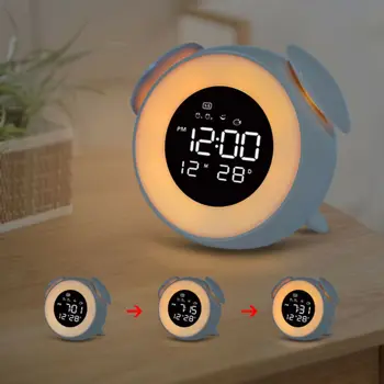 

Cute Alarm Clock Night Light RGB Wake Up Light With Music Children's Room Sensor Table Lamp Usb Desk Lamp Kid Gift
