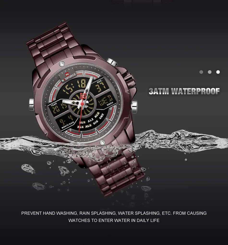 NAVIFORCE, роскошные мужские спортивные часы, брендовые военные водонепроницаемые цифровые кварцевые наручные часы с подсветкой, мужские часы