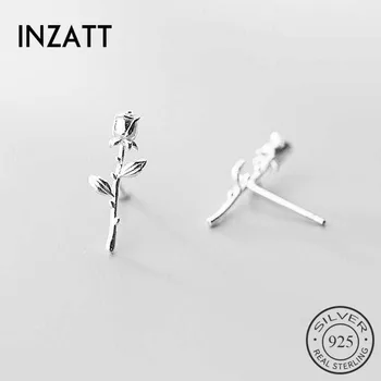 

INZATT Real 925 Sterling Silver Rose Flower Stud Earrings For Fashion Woman Cute Fine Jewelry MInimalist Accessories Gift