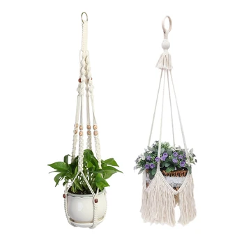 

Macrame Plant Hanger Basket Cotton Rope with Beads 35 Inch & Cotton Rope Plant Basket Holder 31 Inch
