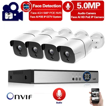 

H.265 4CH 5MP POE CCTV NVR System 4pcs 5MP Audio Record POE IP Camera Outdoor Weatherproof Home Security Surveillance WIFI Kits