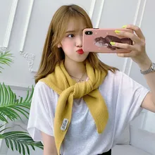 Женская вязаная шаль жилет искусственный кашемир студенческий фиксатор для плеча ложный воротник Осенняя девочка палантин узел треугольный шарф