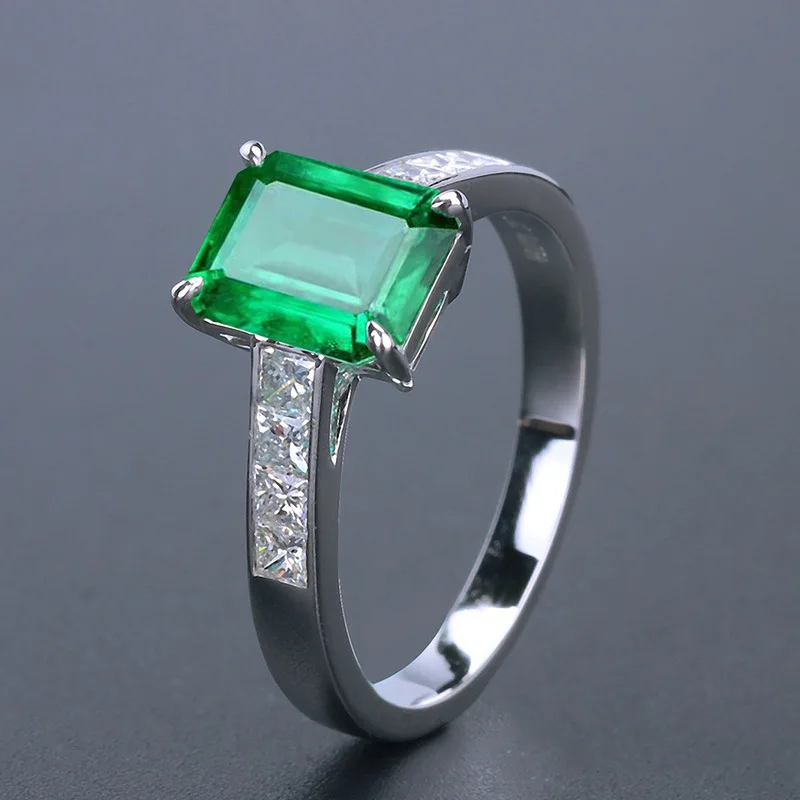 

Classical Green Emerald Ring For Women Gemstone Adjustable S925 Sterling Silver Jewelry Ring Wedding Party Zircon Rings With Box