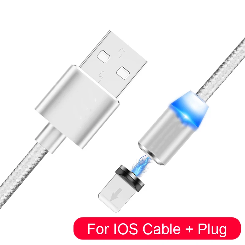 1 м 2 м Магнитный Micro USB кабель для iPhone samsung Android мобильный телефон Быстрая зарядка usb type C кабель магнит зарядное устройство провод шнур - Цвет: Silver iOS Cable