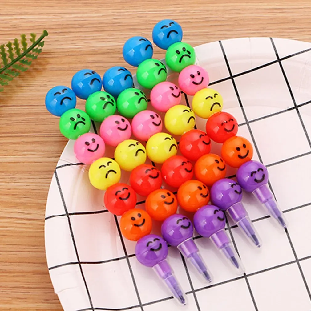 

7 Color Crayons Cartoon Smiley Face Expression Candy Gourd Pen Children Students Painting Stationery School Office Supplies New
