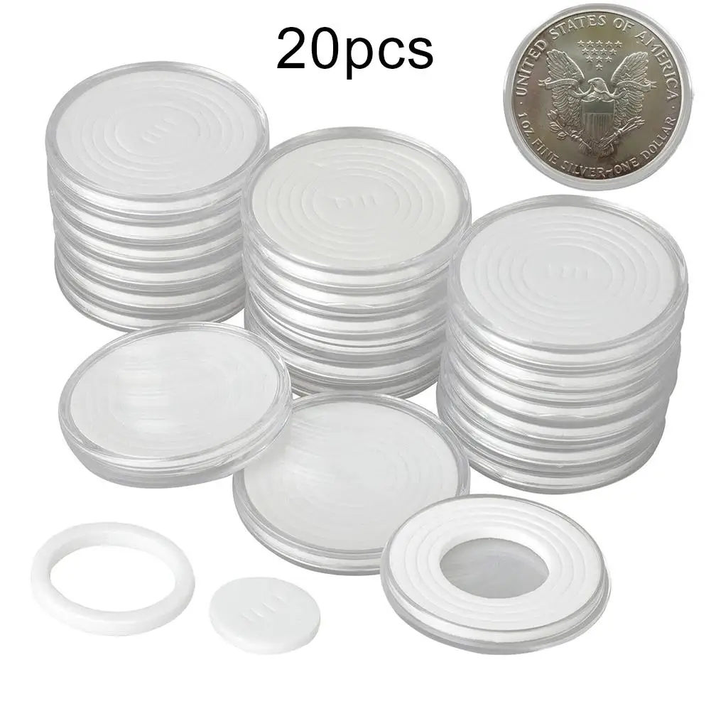 20Pcs 46mm Plastic Clear Round Coin Holder Capsule Protector Box for Coin Collection Case