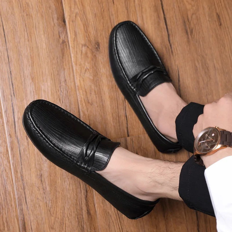 Туфли мужские из натуральной кожи роскошные брендовые дышащие без застежки цвет