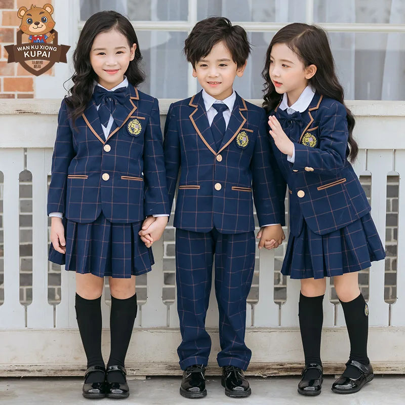 

Play Cool Bear New Style British Style Plaid Suit Kindergarten Suit Young STUDENT'S Business Attire School Uniform Children Spri