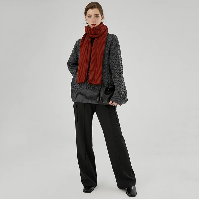[EAM] женский многоцветный длинный черный длинный теплый шарф длинный индивидуальный Модный осенне-зимний 1K263