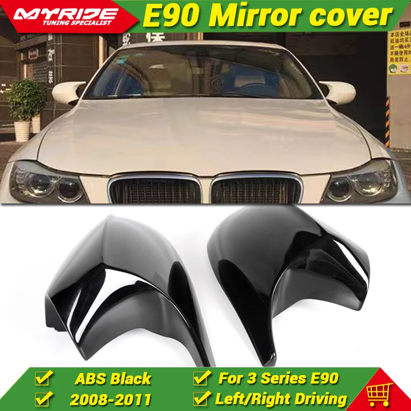 

For BMW LCI E90 3 Series 4-Door Sedan Side Mirror Cover Cap 1M Add on style ABS Gloss Black A pair M3 Look 1:1 Replacement 08-11