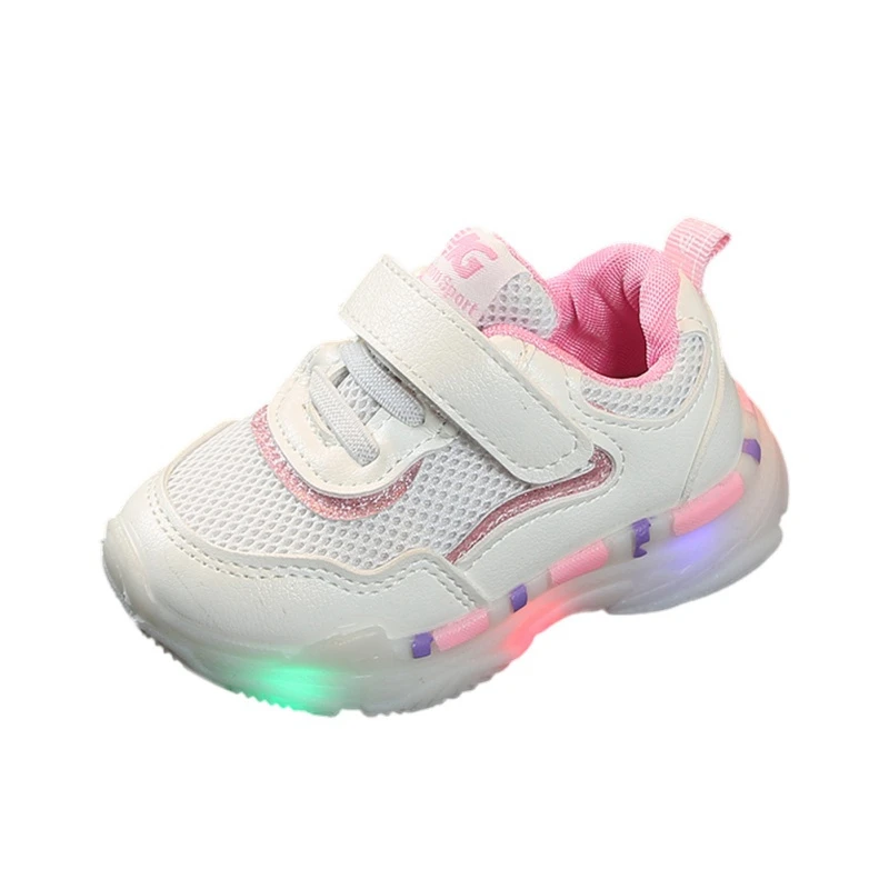 Зимняя теплая модная детская обувь с подсветкой для маленьких мальчиков и девочек; дышащие Нескользящие кроссовки для малышей; мягкий светодиодный; обувь для ходьбы - Цвет: Розовый