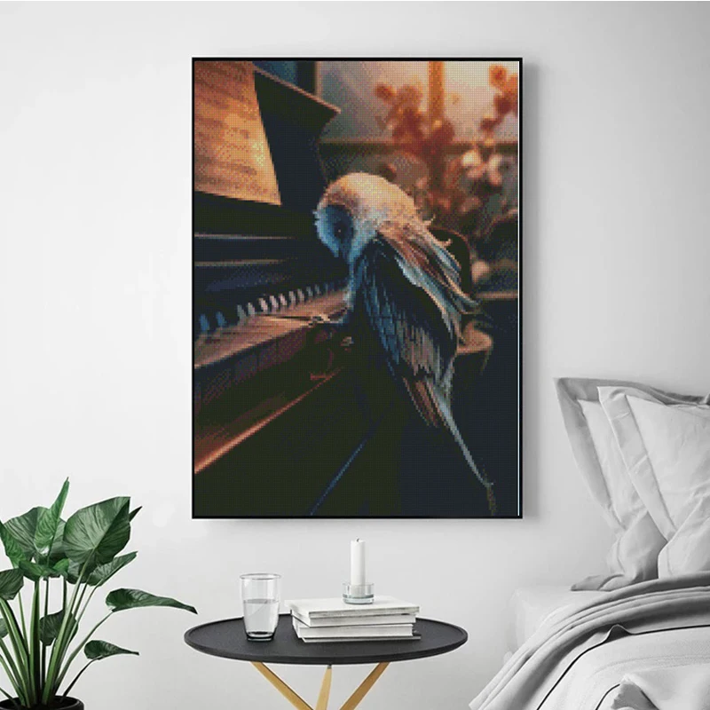 Birds 5D Diamond painting, cross stitch kit, full embroidery, square, piano, music, crafts, landscape, home decoration