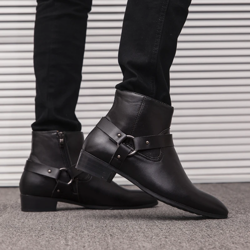 Ankle Boots Chelsea Boots PU Leather Men Breathable Autumn Winter Fashion Pointed Toe Heels Dress Shoes Big Size men chelsea boots