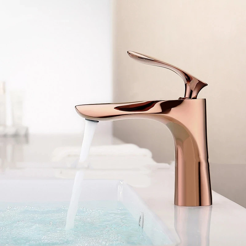 Tuqiu Bathroom Basin Faucets Gold Sink Mixer Tap Hot & Cold Single Handle Deck Mounted Lavatory Crane Water Tap Rose Gold/Black