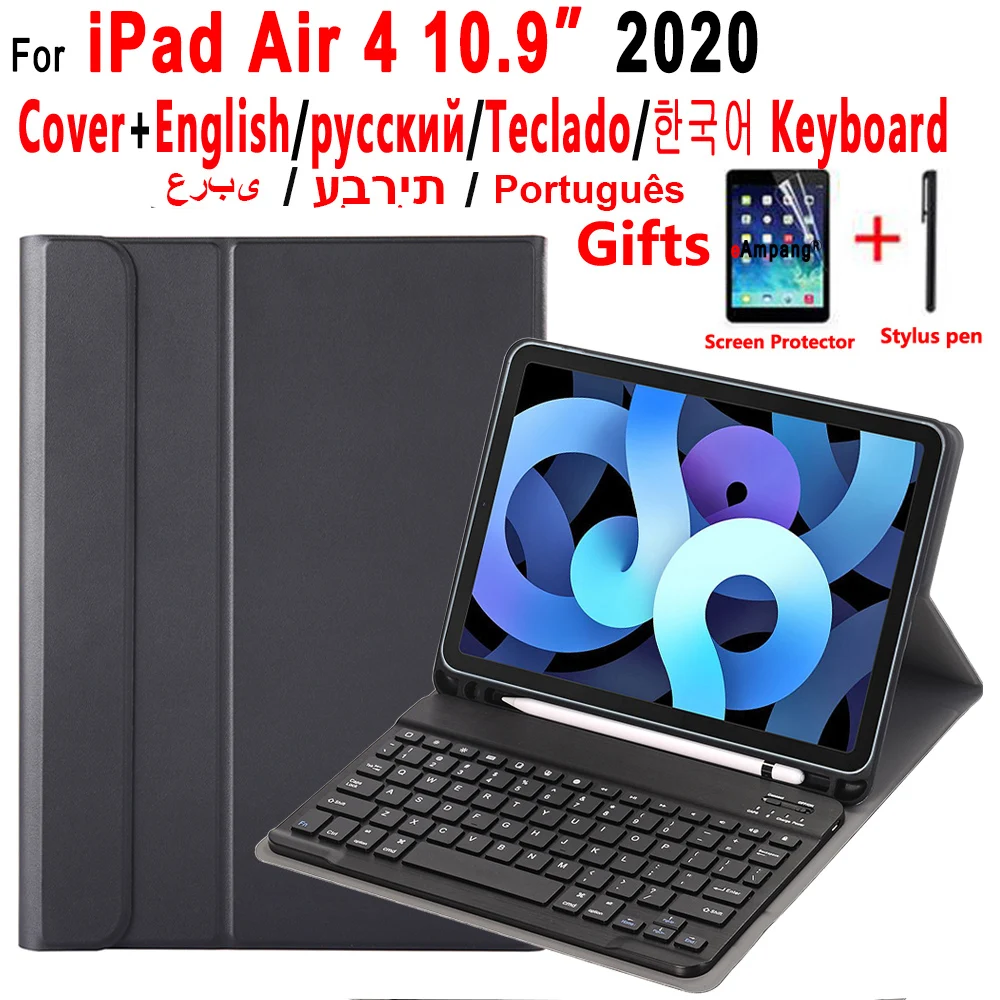 

Keyboard Case For iPad Air 4 10.9 2020 4th Generation A2428 A2429 A2270 Cover with Pen Slot Portuguese Arabic Spanish Keyboard