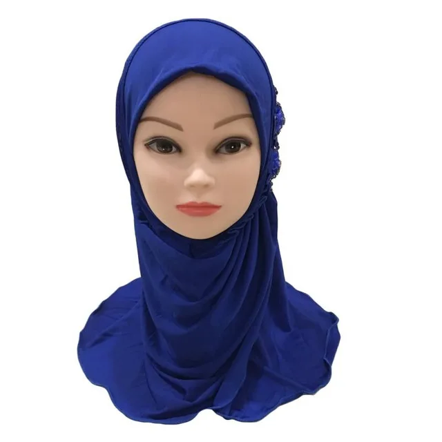 Royal Blue Dromiya мусульманские дети хиджаб для девочки исламский, арабский головной убор шарф головной платок полная крышка шапочка для молитвы аксессуары 2-7 лет - Цвет: Royal Blue