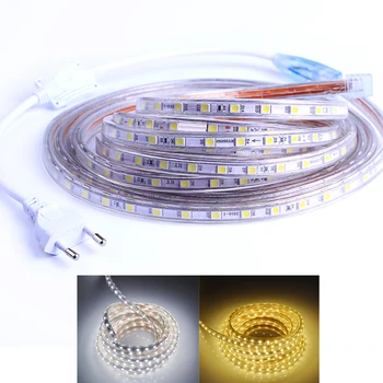 

LED Light Strips Warterproof 60ledsm 220V 2m Flexible Light Tape with EU plug Warm White for Outdoor Garden Car Kitchen