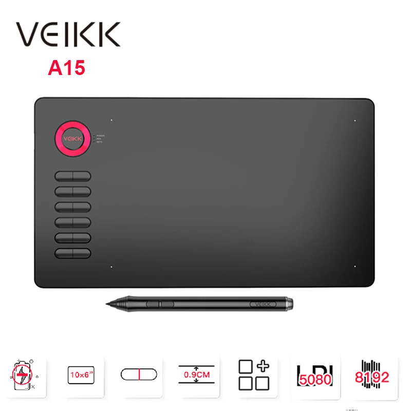 VEIKK A15 10x6 дюймов планшет для рисования 0 9 см ультратонкий 5080LPI Графический блокнот
