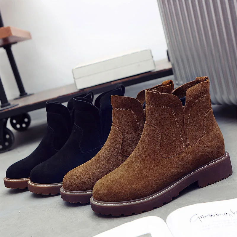 

Red Man Retro Martin Boots Women's British-Style Autumn And Winter Chunky-Heel Short Boots Women's Genuine Leather plus Velvet W