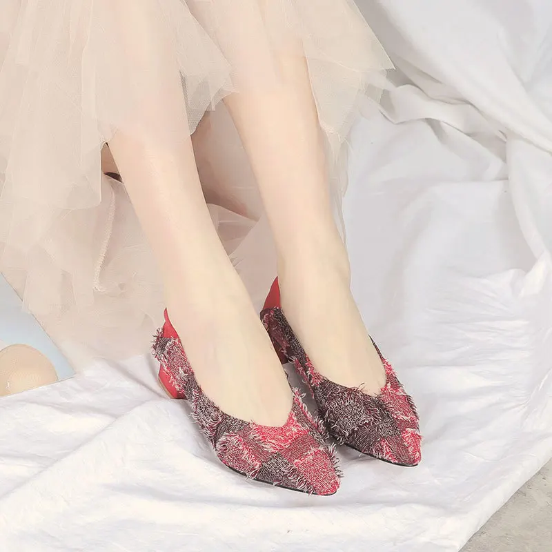 

Olympic MIKE 2019 Spring New Style Women Pointed Shoes Shallow Mouth Semi-high Heeled Tassels WOMEN'S Shoes Korean-style Versati