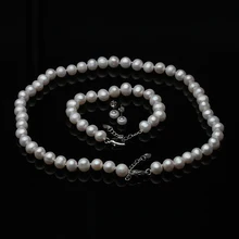 Свадебное ожерелье с натуральным жемчугом, набор женских сережек, белый 925 Серебряный набор пресноводных жемчужин, подарок на день рождения для девушек