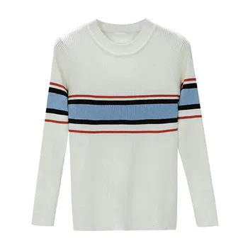 

Z 2019 Women Loose Sweater Round Neck Pullover Long Sleeve Casual Multi-color Stripes Print Stitching Slim Tops pull femme!