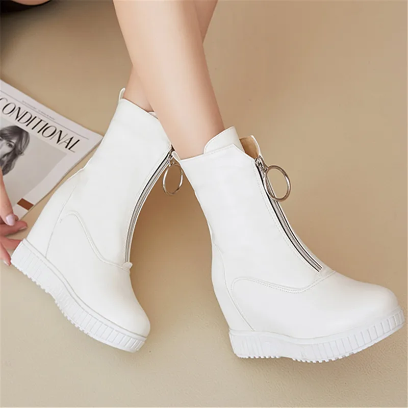 

New Fall Boots Women White Wedges High Heels slip fashion Booties Ankle Boots Women's Boots white black