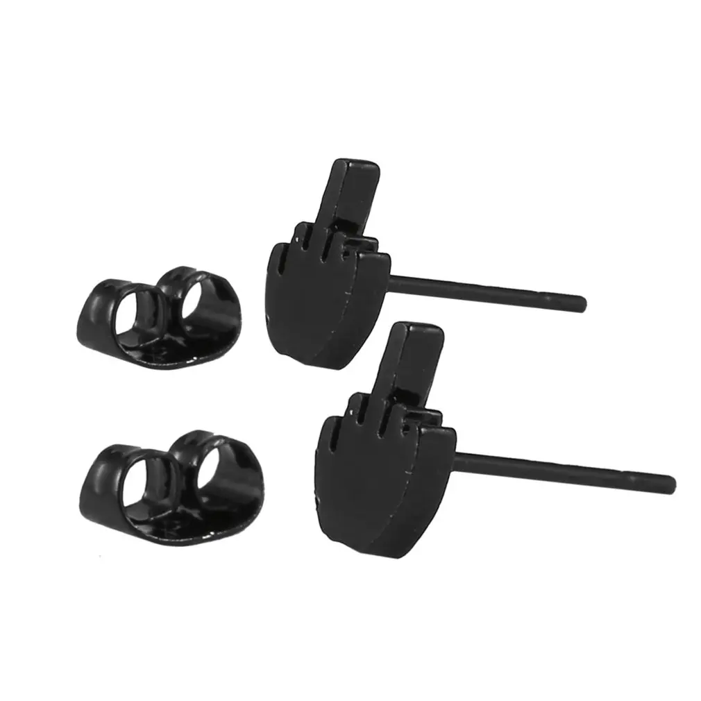 

Fashion Black Middle Finger Women Earrings Studs Punk Style Unisex Alloy Earring Studs For Female