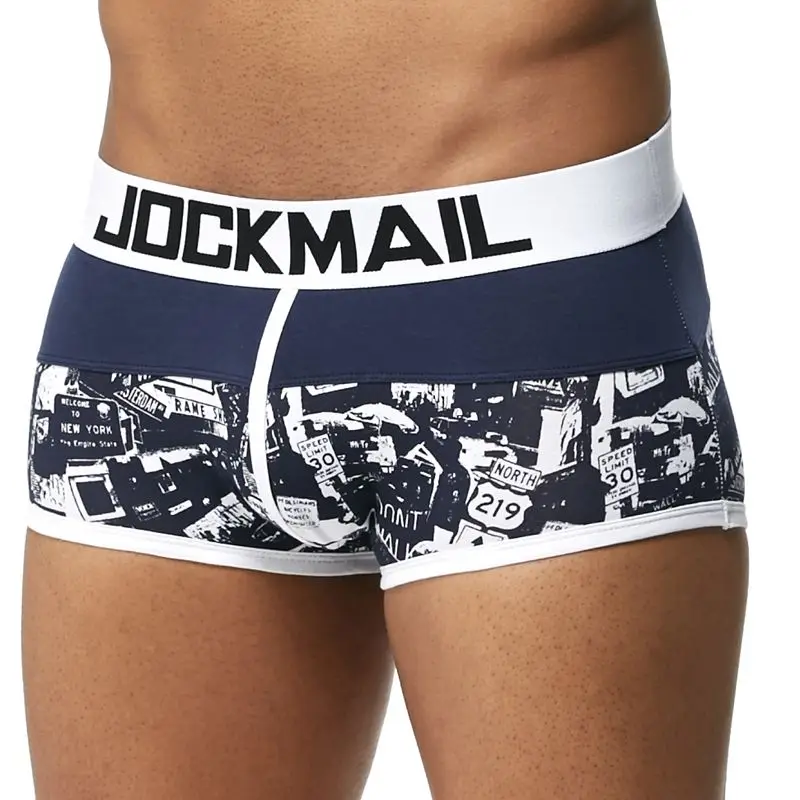 JOCKMAIL фирменфирменное Мужское нижнее белье, боксеры, шорты для геев, с мешочком для пениса, cueca, боксеры, calzoncillos hombre, мужские боксеры, шорты, трусы для сна - Цвет: Navy Blue