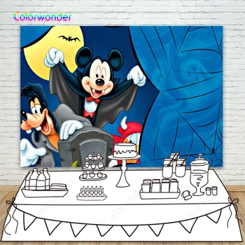 

Mickey Mouse Halloween Backdrop for Photography Black Spider Web Grey Graveyard Photo Background for Halloween Birthday Party