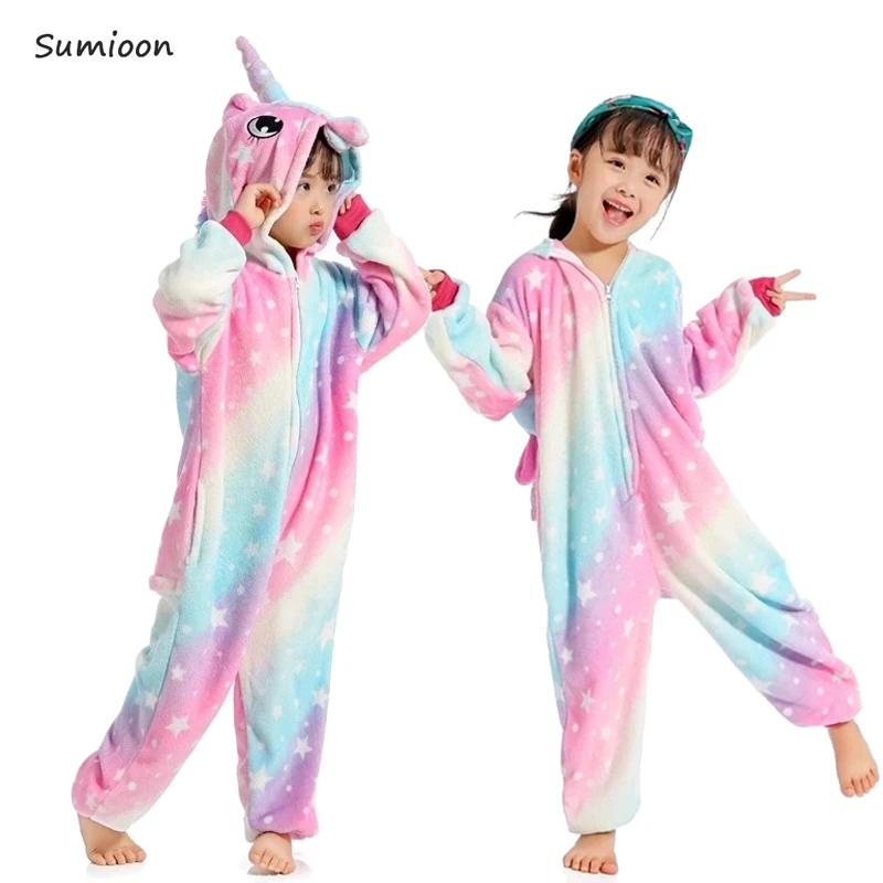 Kigurumi/детская зимняя одежда для сна Детские пижамные комплекты с единорогом и