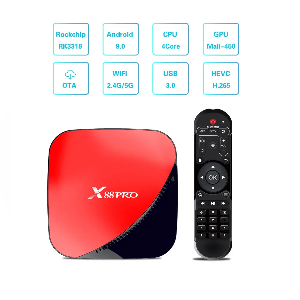 X88 PRO Smart TV Box 4G 64G Android 9.0 Rockchip RK3318 5G Wifi 4K 1080p USB3.0 Google Play Store Netflix Youtube Med