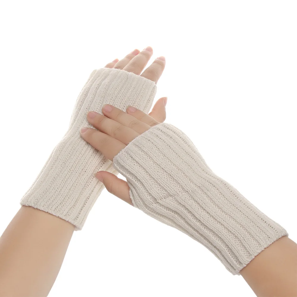Style3-white 1 Pair Fashion Autumn Winter Spring Warm Women Ladies Girl Solid Gloves Arm Warmer Long Fingerless Xmas Knitting Wool Mittens - Цвет: Style3-white